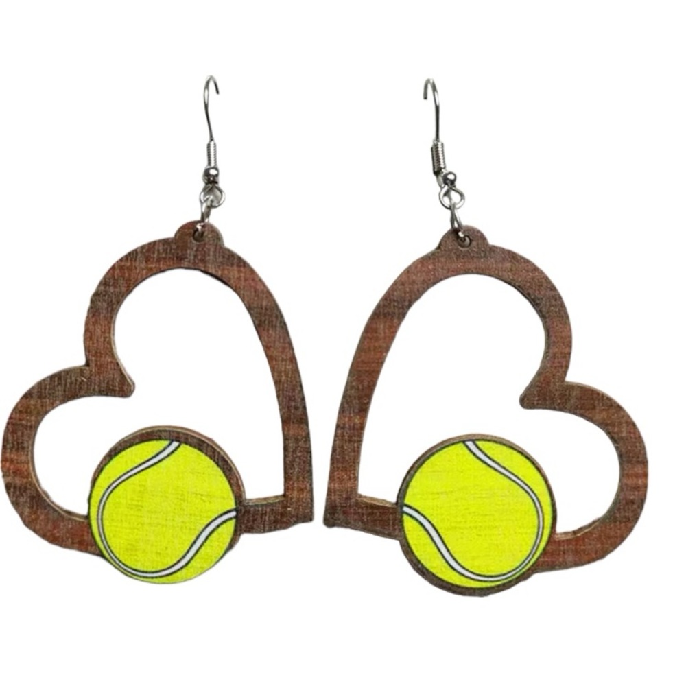 Nwt Hollow Sporty Heart Design Black & White Softball Decor Dangle Earrings